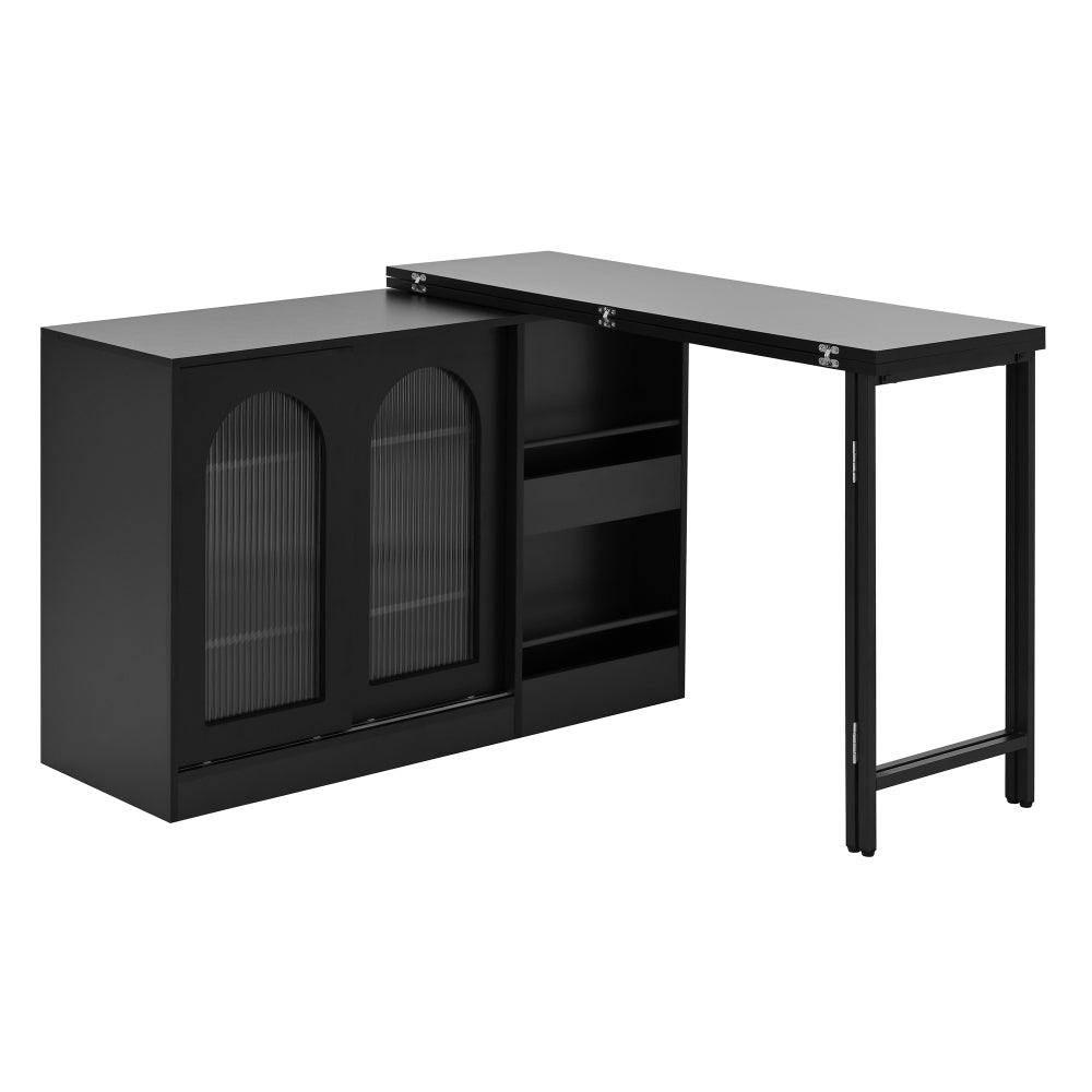Bartafel – Bartefel – Statafel – Keukentafel – Koffietafel – Uitschuifbaar – 360° Draaibaar – Zwart Metaal – Met Glasdeuren