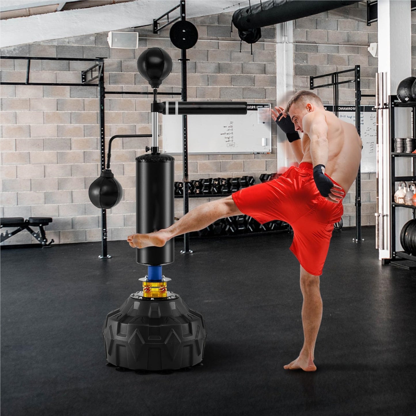 Bokszak – Staande Bokszak – Boksbal – Bokspaal – Kickboks Zak – Verstelbaar 168-201 cm – 360° Reflexstok met 2 Speedballs