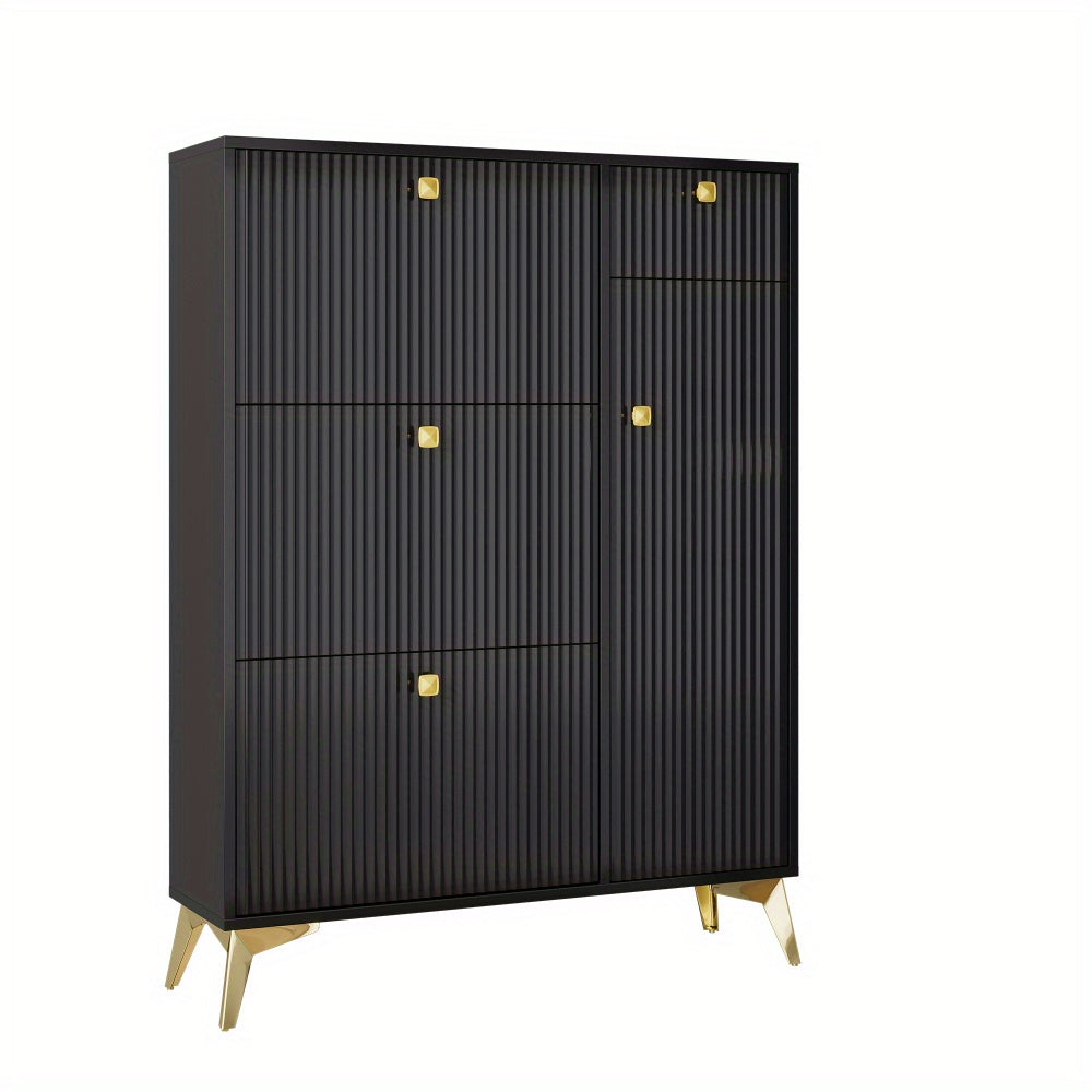 Schoenenkast – Schoenenrek – Schoenenopberger – Halbank – Opbergkast – Ruimtebesparend – Kunststof Zwart – 121x90x25 cm – Smal Modern Design