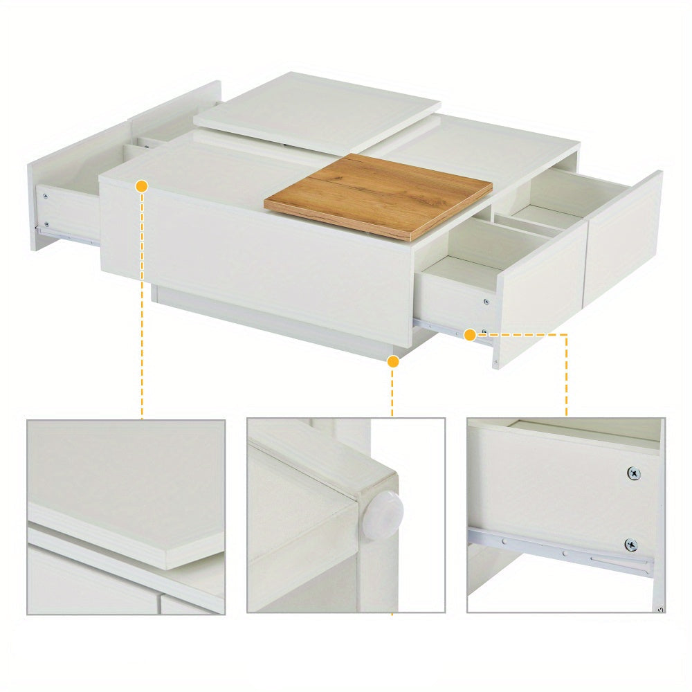 Salontafel – Koffietafel – Tafel – Tafeltje – Bijzettafel – Hoogglans Wit – Met Opbergruimte – Verplaatsbaar Tafelblad – Compact 75x75x33,5 cm
