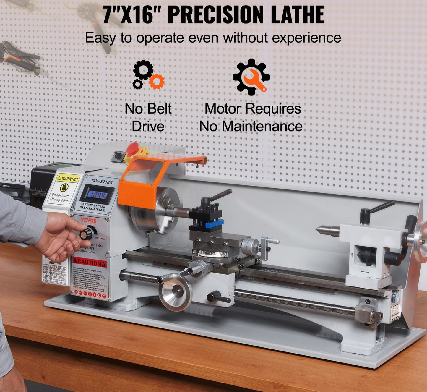 Metaaldraaibank – Mini Draaibank – Precisiedraaibank – Benchtop Draaibank – Metaalbewerking Machine – 7'' x 16'' Compact – 800W Borstelloze Motor