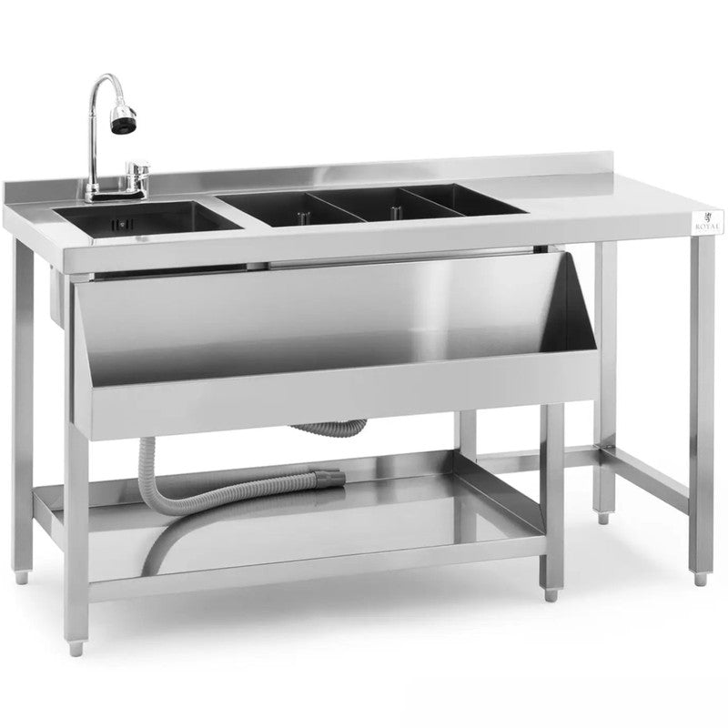Bar Station – Cocktailbar – Barmeubel – Bartafel – Werkstation – Roestvrij Staal – Ingebouwde Spoelbak met Warm/Koud Water