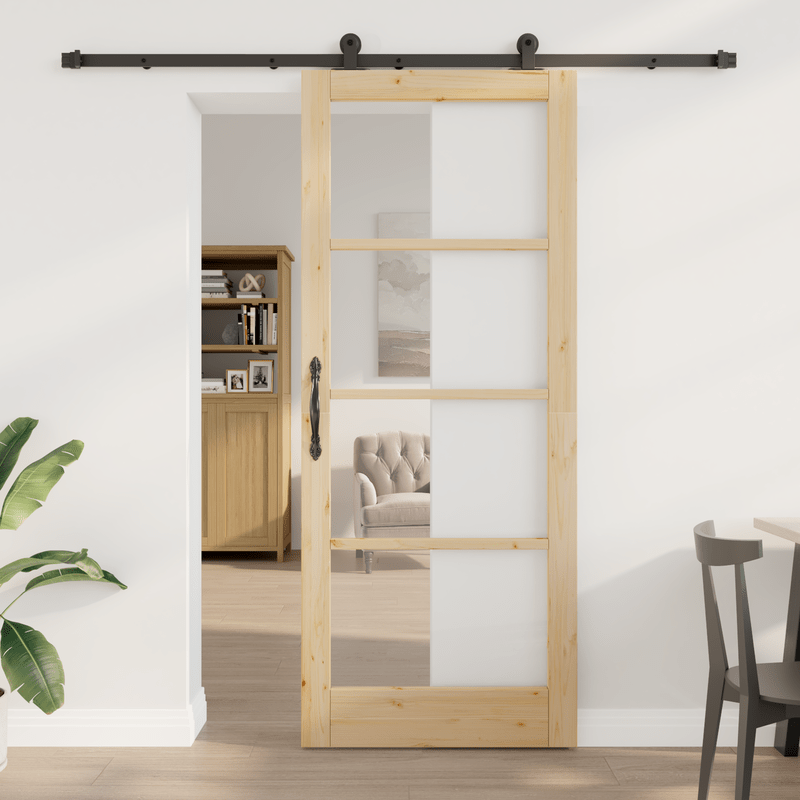 Schuifdeur – Schuifdeursysteem – Roomdivider – Binnendeur – Deurpaneel – Ruimtebesparend – Houtlook Bruin – Metaal Frame – 86x211 cm – Eenvoudige Montage