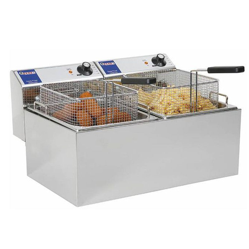 Friteuse – Frituurpan – Heteluchtfriteuse – Frietpan – Professionele Friteuse – 2 x 8 Liter Capaciteit – 7 kW Vermogen – Koude Zone Systeem