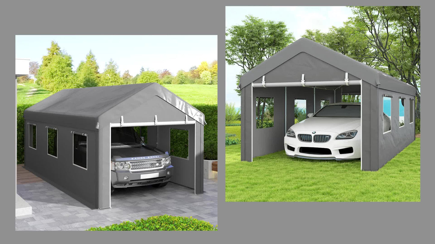 Carport – Overkapping – Auto Schuur – Garage Tent – Voertuig Shelter – Lichtgrijs – Gegalvaniseerd Stalen Frame – Waterdicht PE Zeil 6x2,95x2,78 m