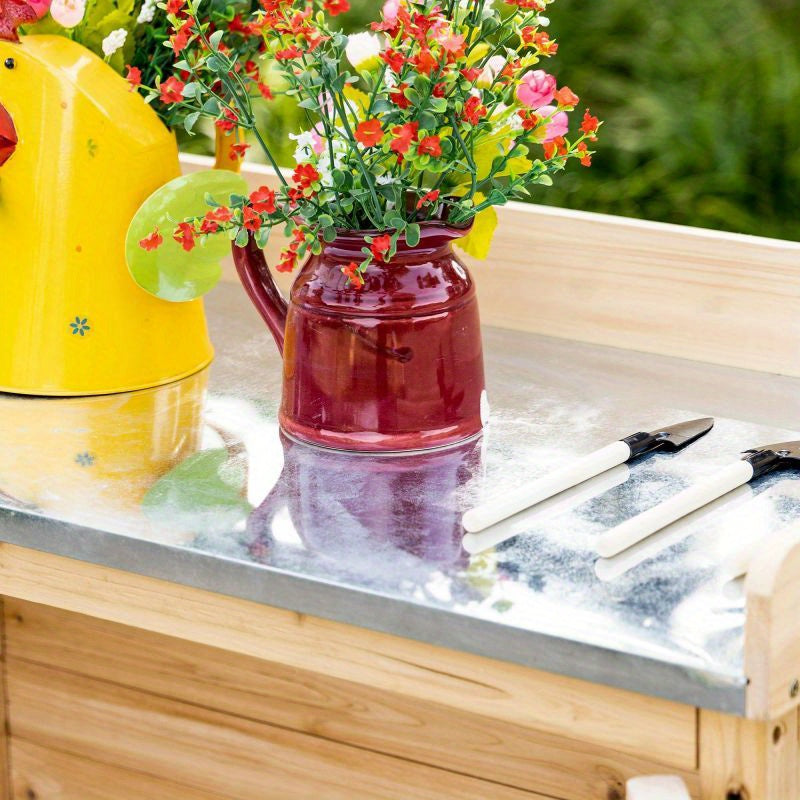 Tuinkast – Tuinkist – Opbergkast – Tuinberging – Tuinschuur – Massief Grenenhout – Dubbele Deuren Met Werkblad – 83x40x92 cm – Verhoogde Pootjes
