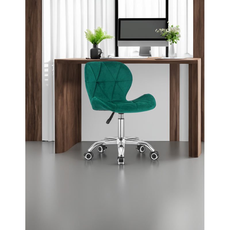 Bureaustoel – Draaifauteuil – Office Chair – Stoel – Bureau Stoel – Donkergroen Velvet – Verstelbare Zithoogte – Verchroomde Basis