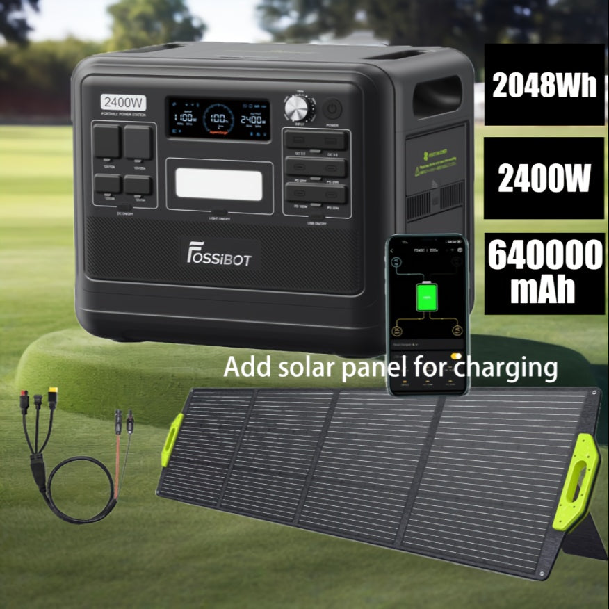 The FOSSiBOT F2400 Portable Generator Comes with 200W Solar Panels, A 2048Wh Lithium Iron Phosphate Battery Power Station, 3 AC Output Ports, A 2400W (peak 4800W) 230V Solar Generator, Suitable for Camping, Traveling, Home/of