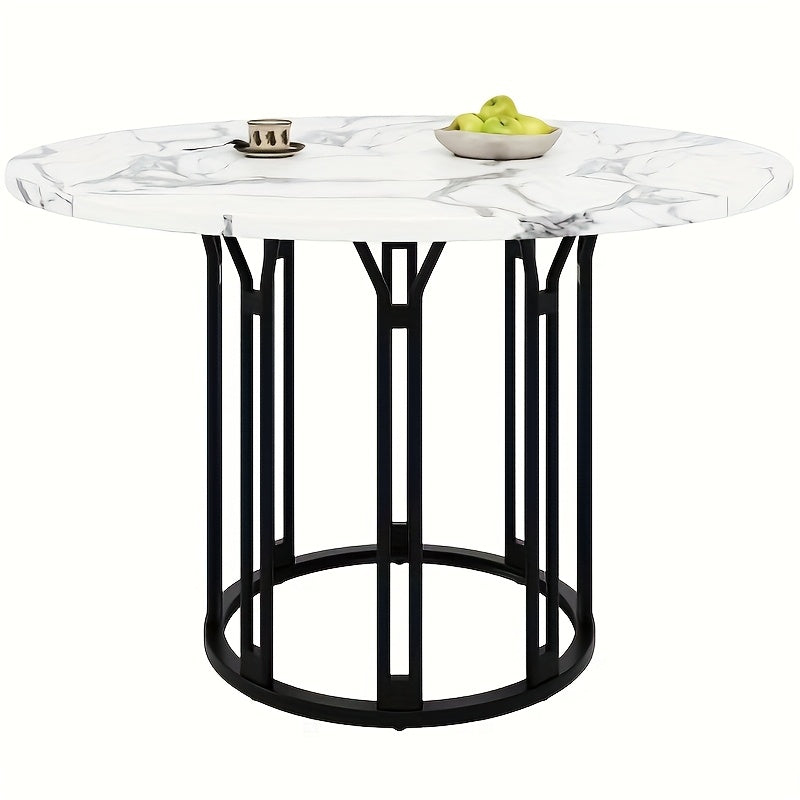 Eettafel – Dinning Table – Kitchen Table – Bistro Table – Coffe Table – Rond – Modern – Wit Marmerlook Blad – Zwarte Pedestal Voet – Ruimtebesparend – Onderhoudsvriendelijk