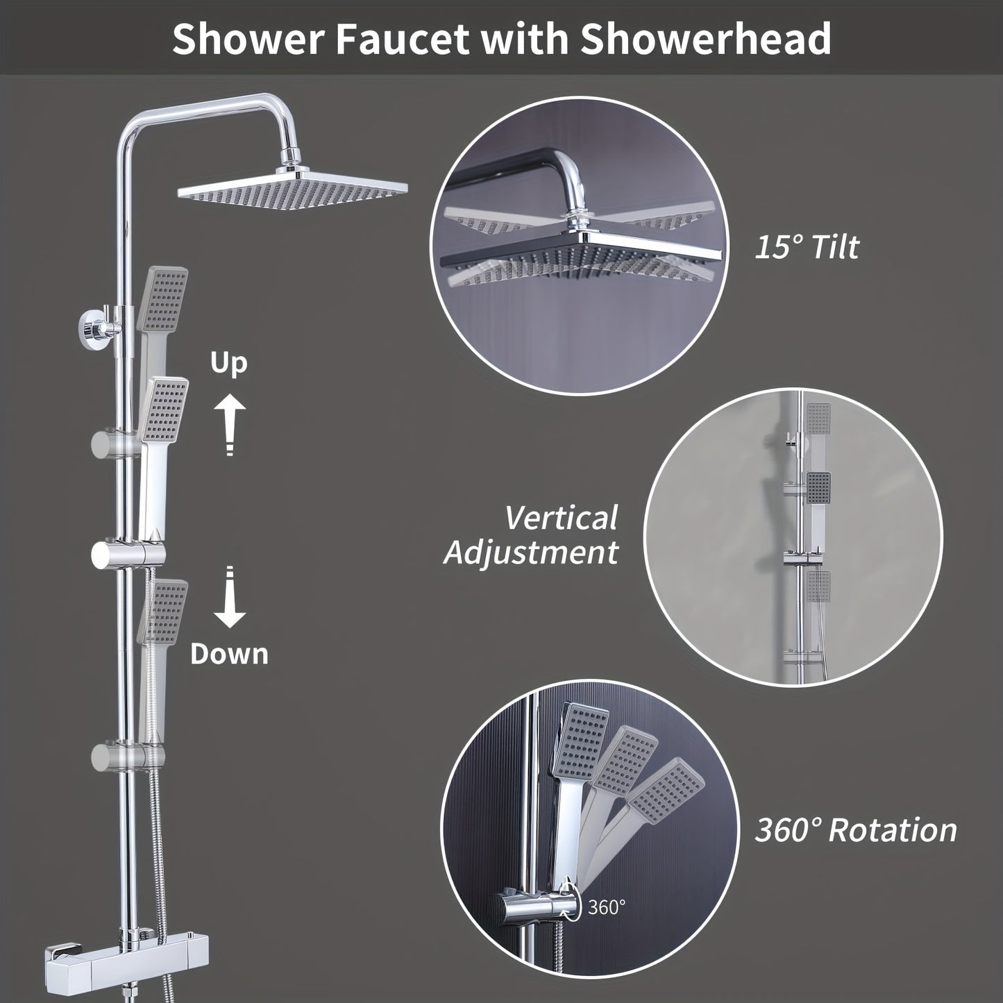 Douche Systeem – Douche Set – Regendouche – Douchekraan – Thermostaatkraan – Verstelbare Douchebeugel – RVS – Thermostaat 38°C Veiligheidsfunctie