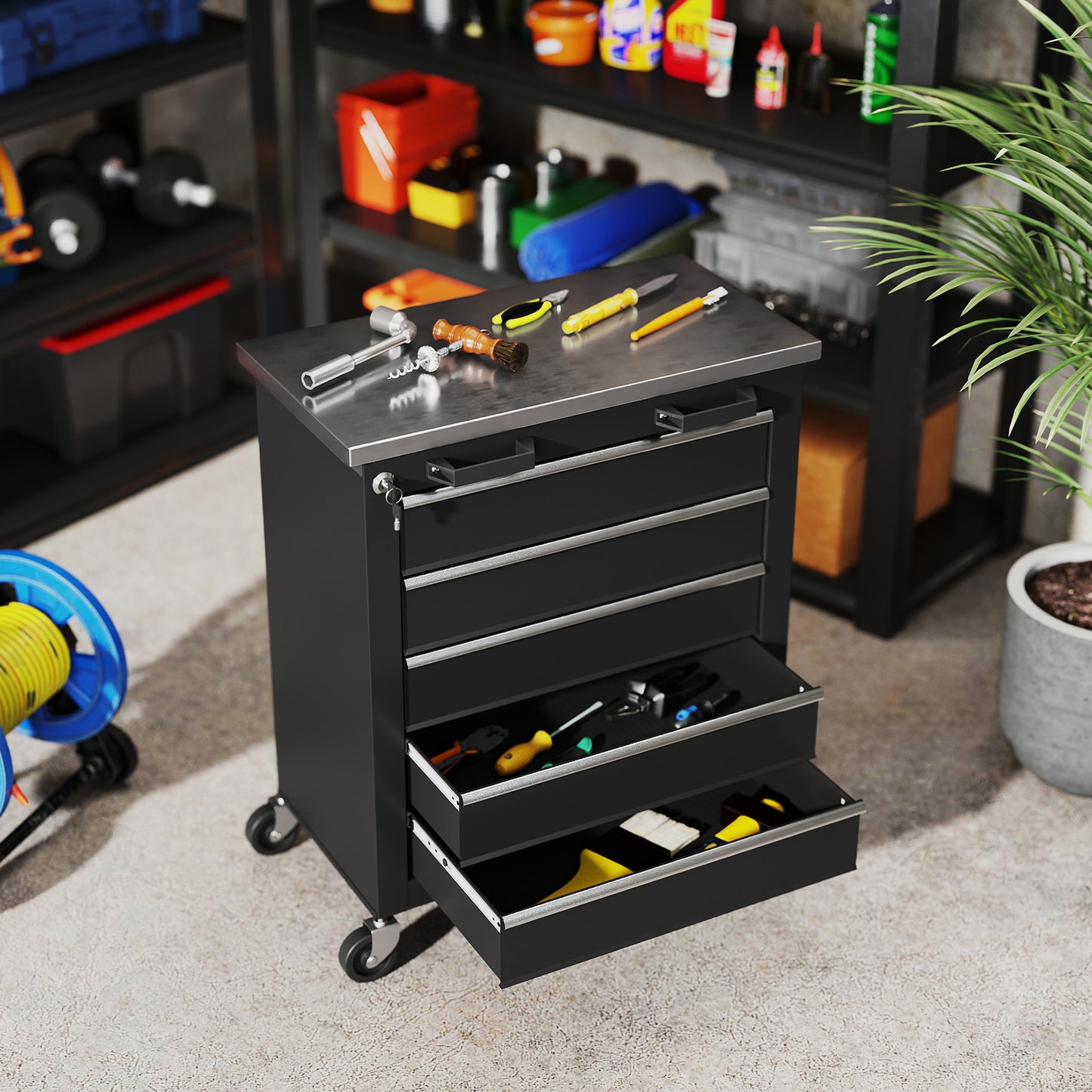 Gereedschapswagen – Werkplaatswagen – Tool Cabinet – Rolling Toolbox – Gereedschapskar – 5 Ruime Laden – Robuust Stalen Frame – Zwenkwielen Met Remfunctie