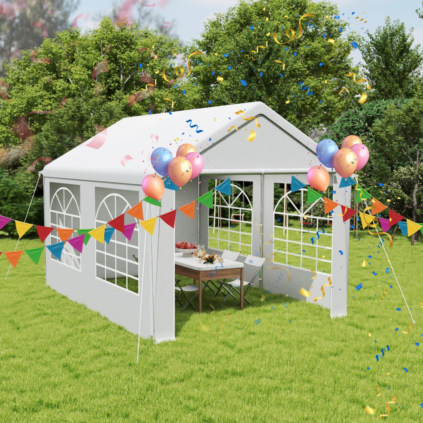 Party Tent Garden Pavilion Foldable Tent Camping Tent with Side Panels and Windows for Party, Market Stall, and Outdoor Camping (3x4m/3x6m)