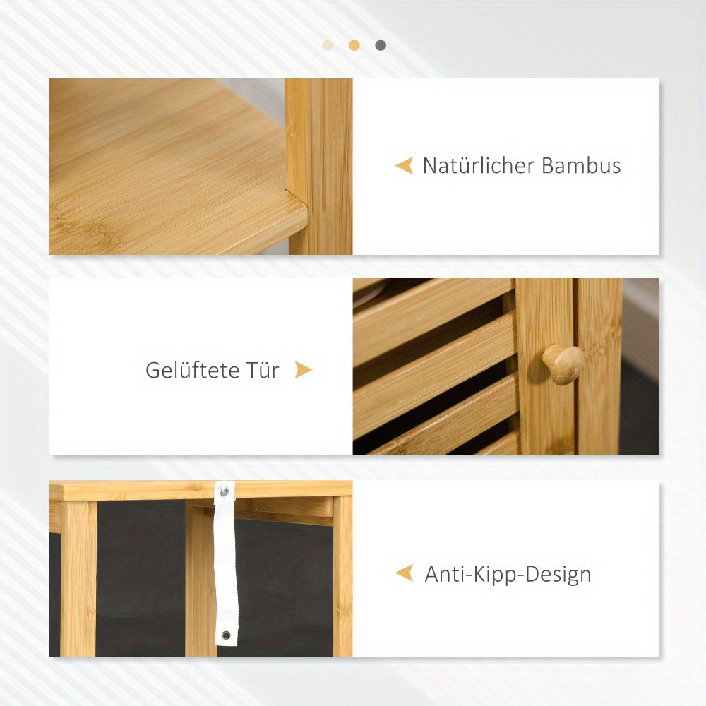 Badkamerkast – Kolomkast – Opbergkast – Badkamermeubel – Wastafelonderkast – Verstelbare Planken – Compact 33x30x120 cm – Bamboe Materiaal
