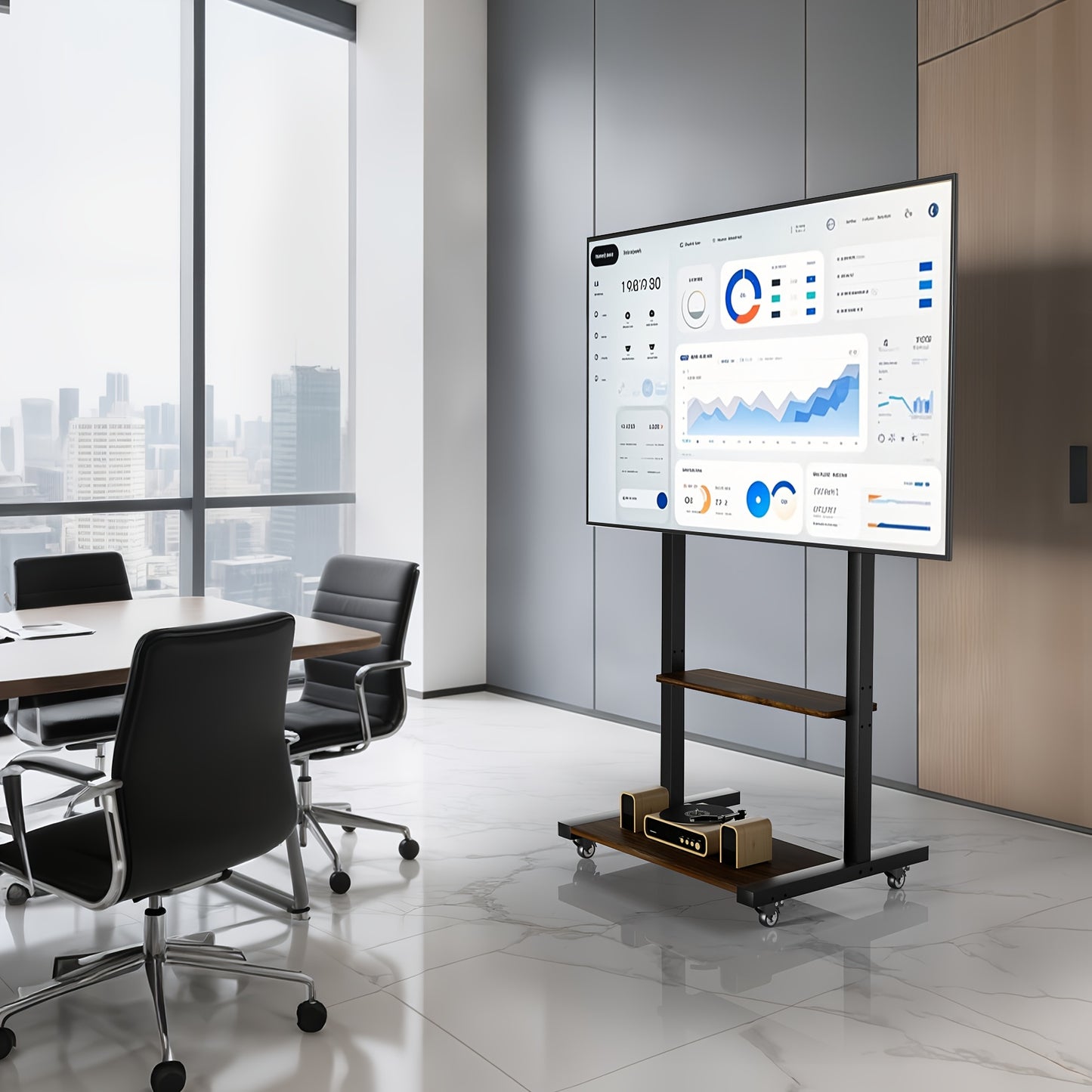 TV-standaard – Mobiele TV-wagen – Verrijdbare TV-houder – Verstelbare TV-voet – TV-meubel – Verstelbare Hoogte 80-108 cm – Stevig Metaal & Houtlook Frame – Voor 40-100 inch TV’s</s>