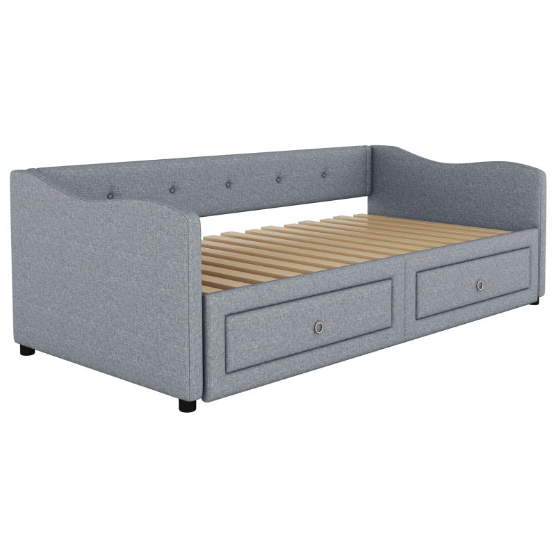 Slaapbank – Sofa Bed – Bedbank – Uitschuifbed – Bedbank met Lade – Grijze Linnenstof – Ruimtebesparend Ontwerp – Met 2 Opberglades