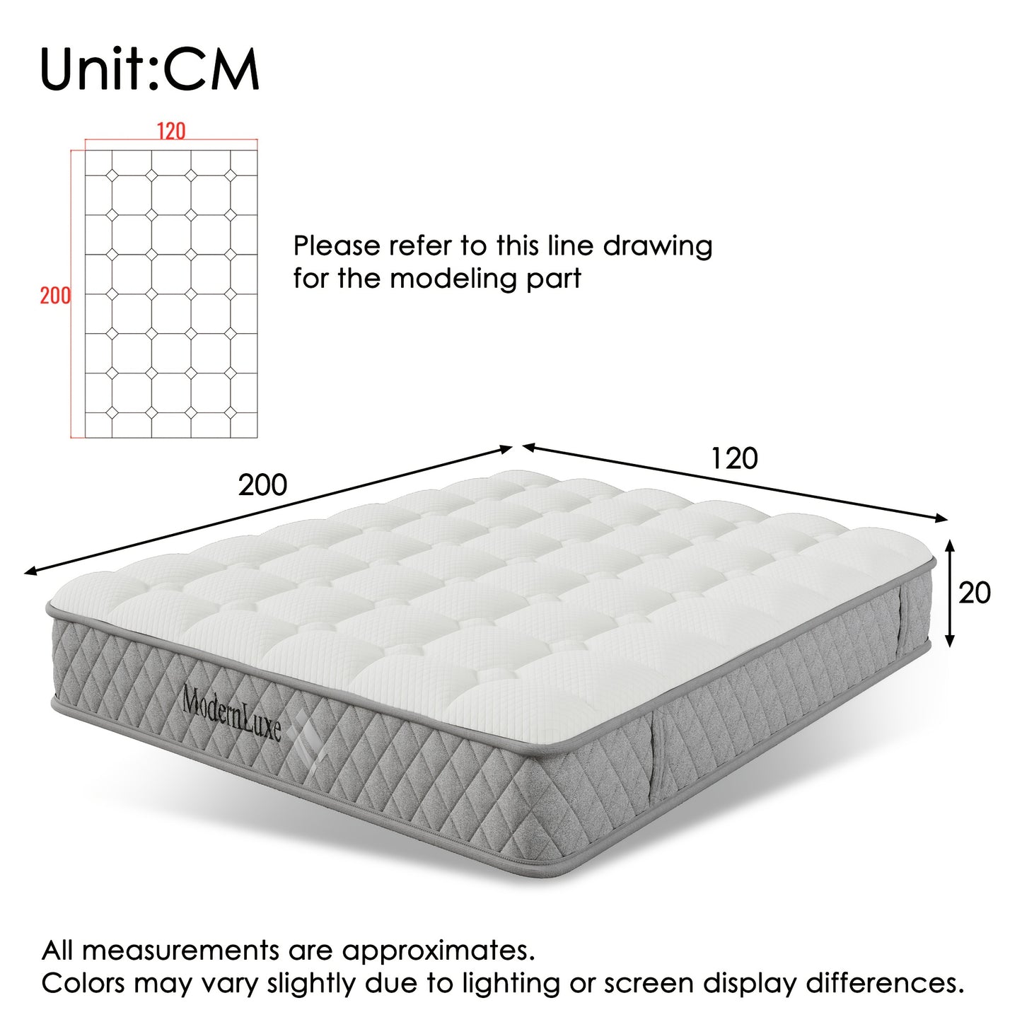 Orthopedic Cold Foam Mattress 120x200cm, Mattress with 7-zone Pocket Spring Core, Firmness Level H3 (medium Firm), 20cm High, 4 Handles + Vacuum Packaging