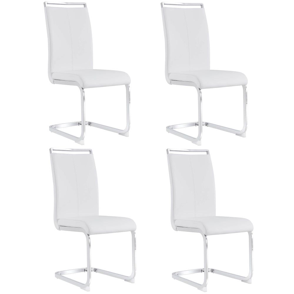 Bar stool, free-swinging chair, chrome-plated metal frame, weight capacity 120kg, padded seat, faux leather upholstery, white (set of 4)