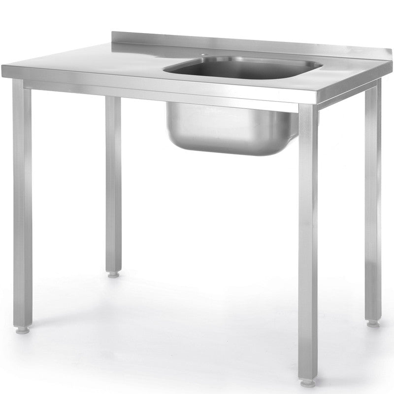 RVS Werktafel – Werkbank – Spoeltafel – Werkblad – Spoelbak Rechts – Roestvrij Staal AISI 430 – 100x60x85 cm – Verstelbare Pootjes – Hoge Belastbaarheid 70 kg/m²