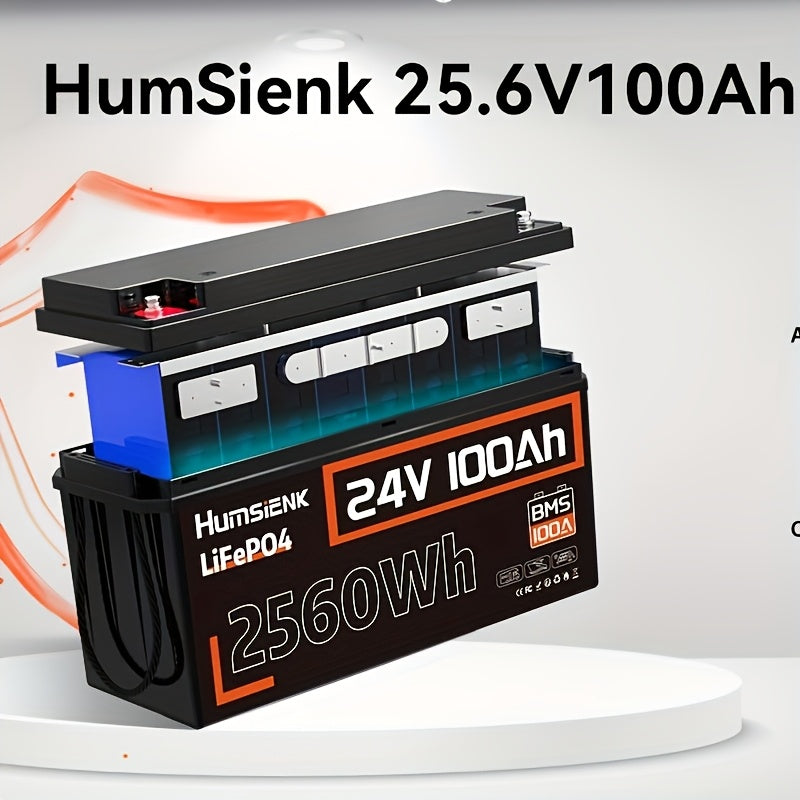 LiFePO4 Accu – Lithium Batterij – Camper Accu – Boot Accu – Off-Grid Accu – 24V 100Ah – Ingebouwd 100A BMS – 15.000+ Laadcycli