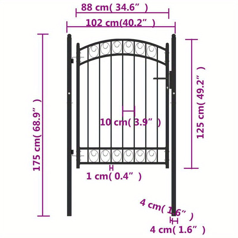 Gate with Curved Top 100X125 Cm Black Steel Suitable for Outdoor Terraces