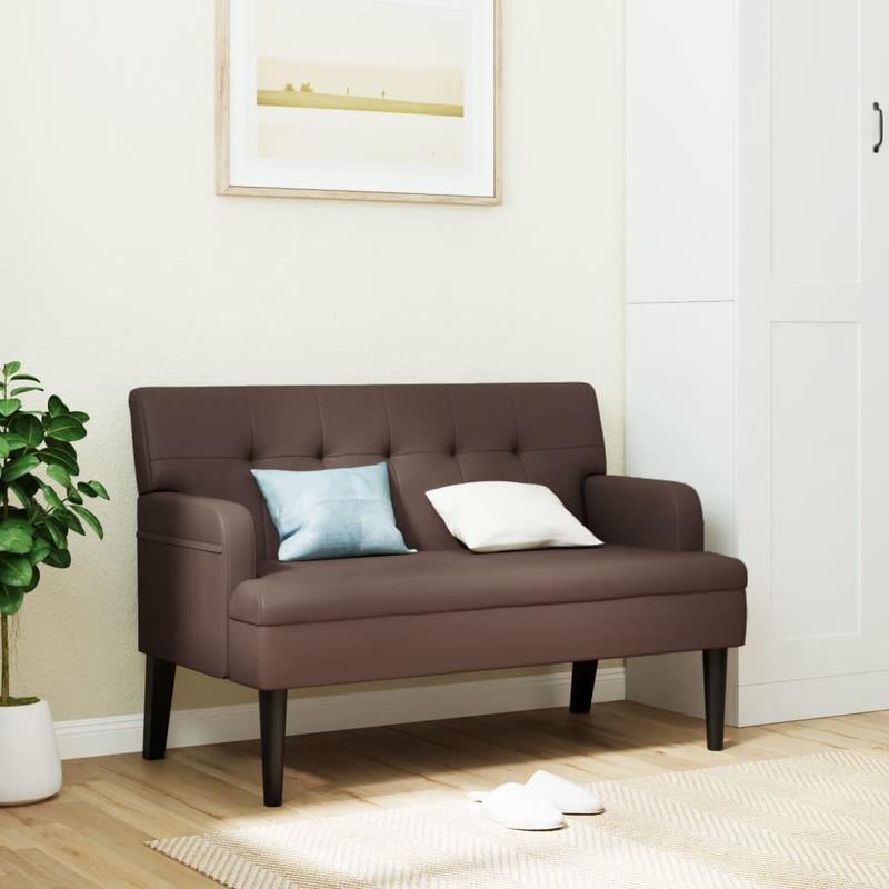 Bankje – Zitbank – Zithoek – Woonkamerbank – Halbank – Kunstleer Bruin – Multi-Persoons – Met Rugleuning – 112x65,5x75 cm – Houten Frame