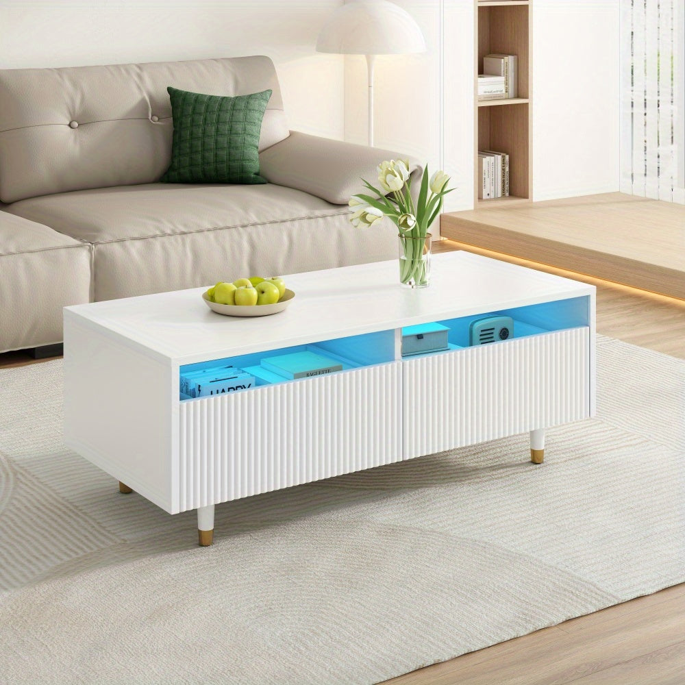 Salontafel – Koffietafel – Bijzettafel – Nachtkastje – Woonkamertafel – Modern Golvend Ladeontwerp – Wit-Gouden Metalen Poten – Dubbele Opberglades – Compact 80x40x45 cm