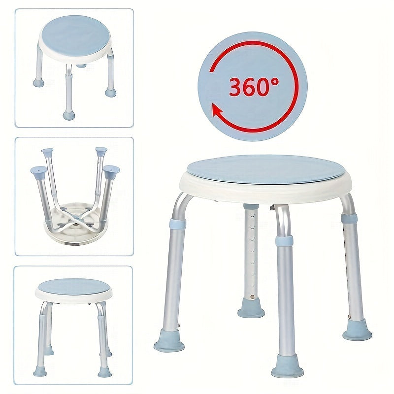 Douchestoel – Douchekruk – Douchezit – Badstoel – Shower Stool – 360° Draaibaar Zitvlak – Antislip Aluminium Frame – Hoogte Verstelbaar – Lichtgewicht