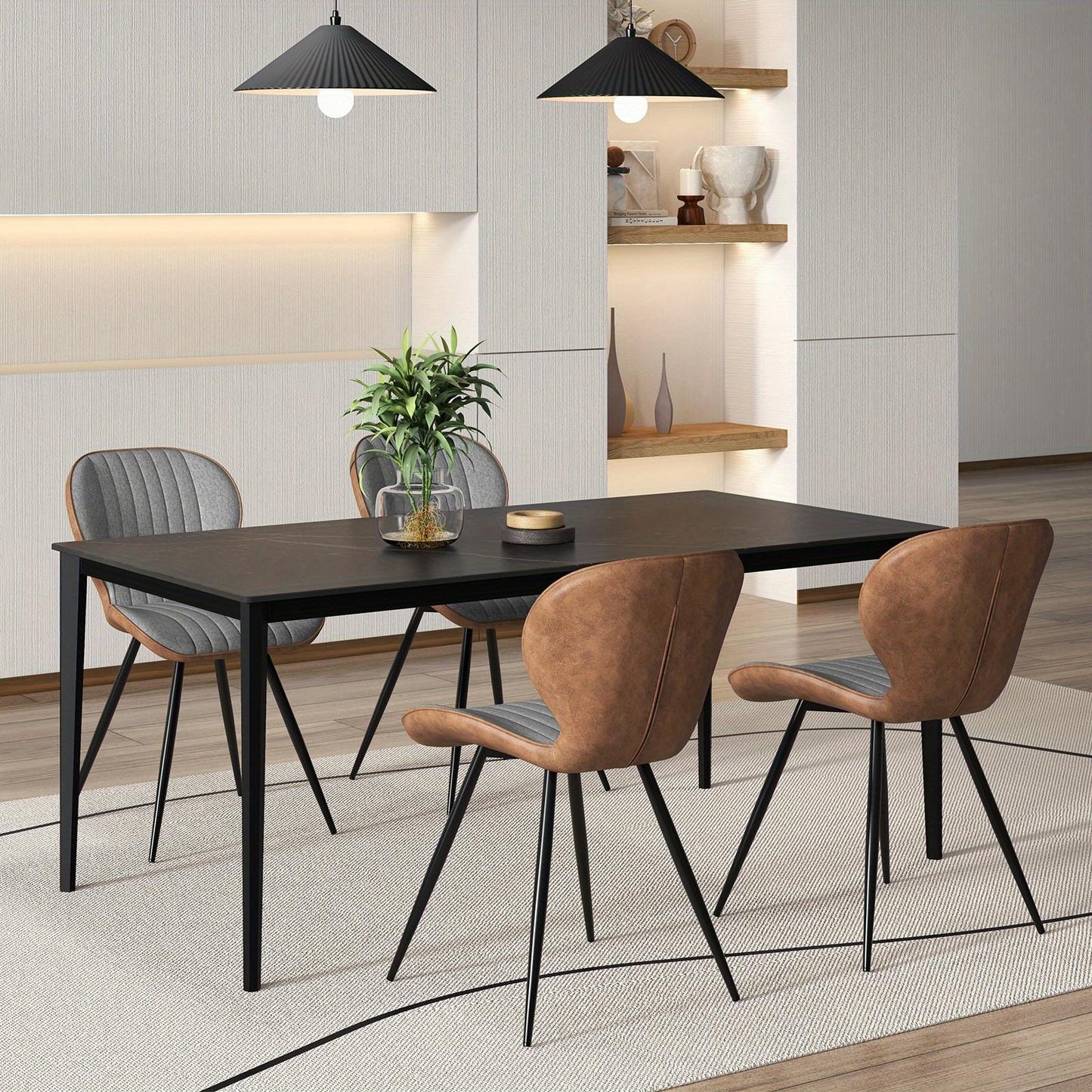 2 Set Armless Dining Chair w/ Curved Backrest U-shaped Seat & Non-slip Foot Pad