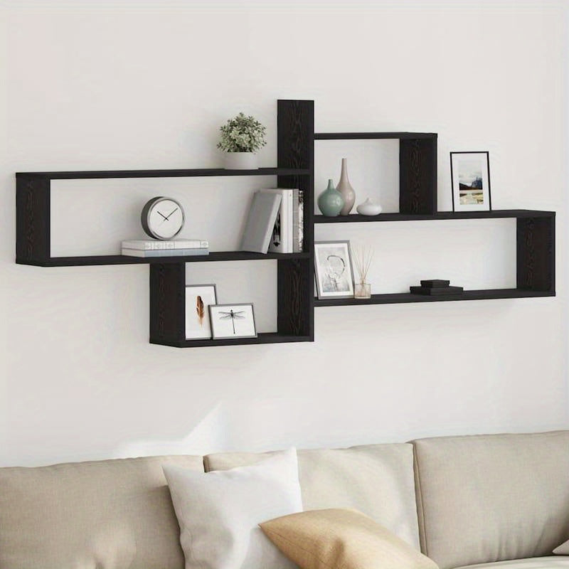 Wandplank – Muurplank – Schap – Opbergplank – Displayplank – Zwarte Eikenhout Look – Modern Europees Design – 167,5x18x68 cm – Eenvoudige Wandmontage