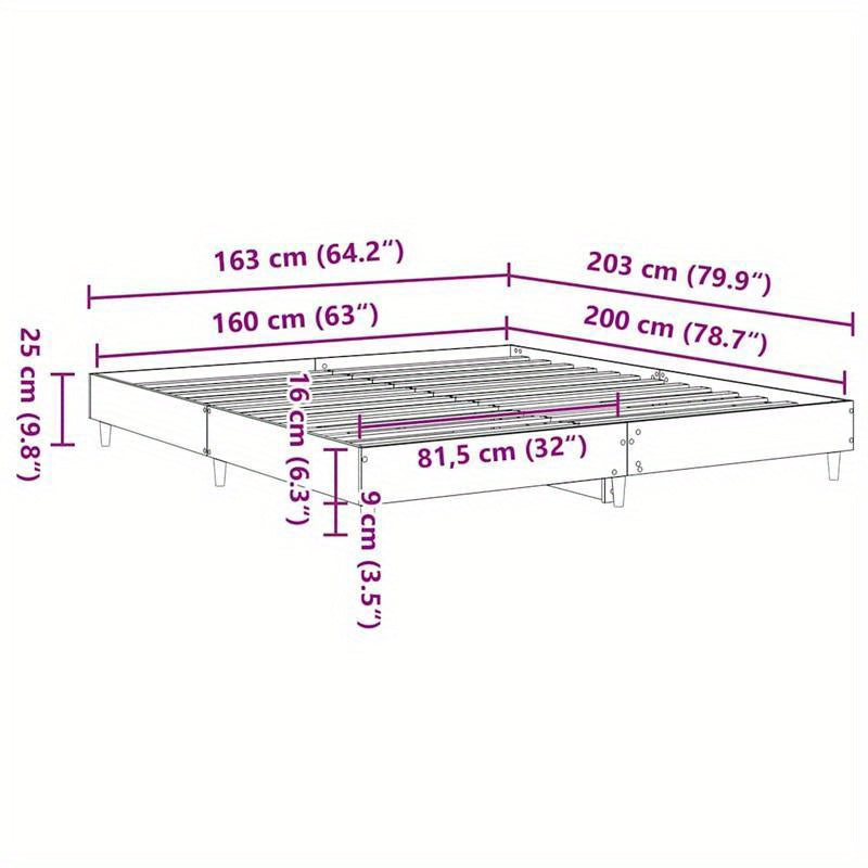 Bedframe – Houten Bed – Tweepersoonsbed – Koninklijk Bed – Eenpersoonsbed – Sonoma Eiken – 160x200 cm – Stevig en Duurzaam