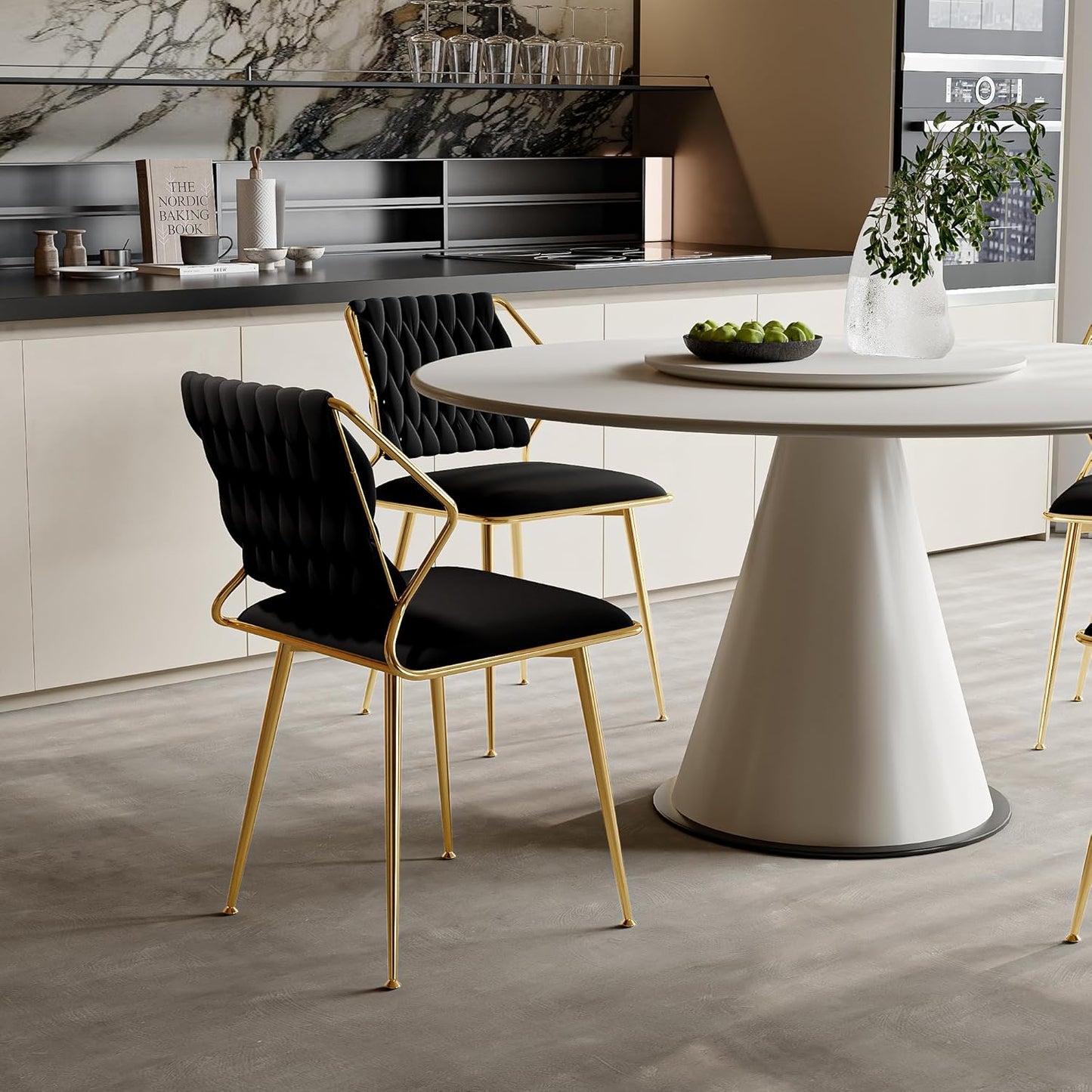 Eetkamerstoel – Stoel – Dining Chair – Armstoel – Velourseat – Set van 2 – Fluwelen Bekleding – Gouden Metalen Poten