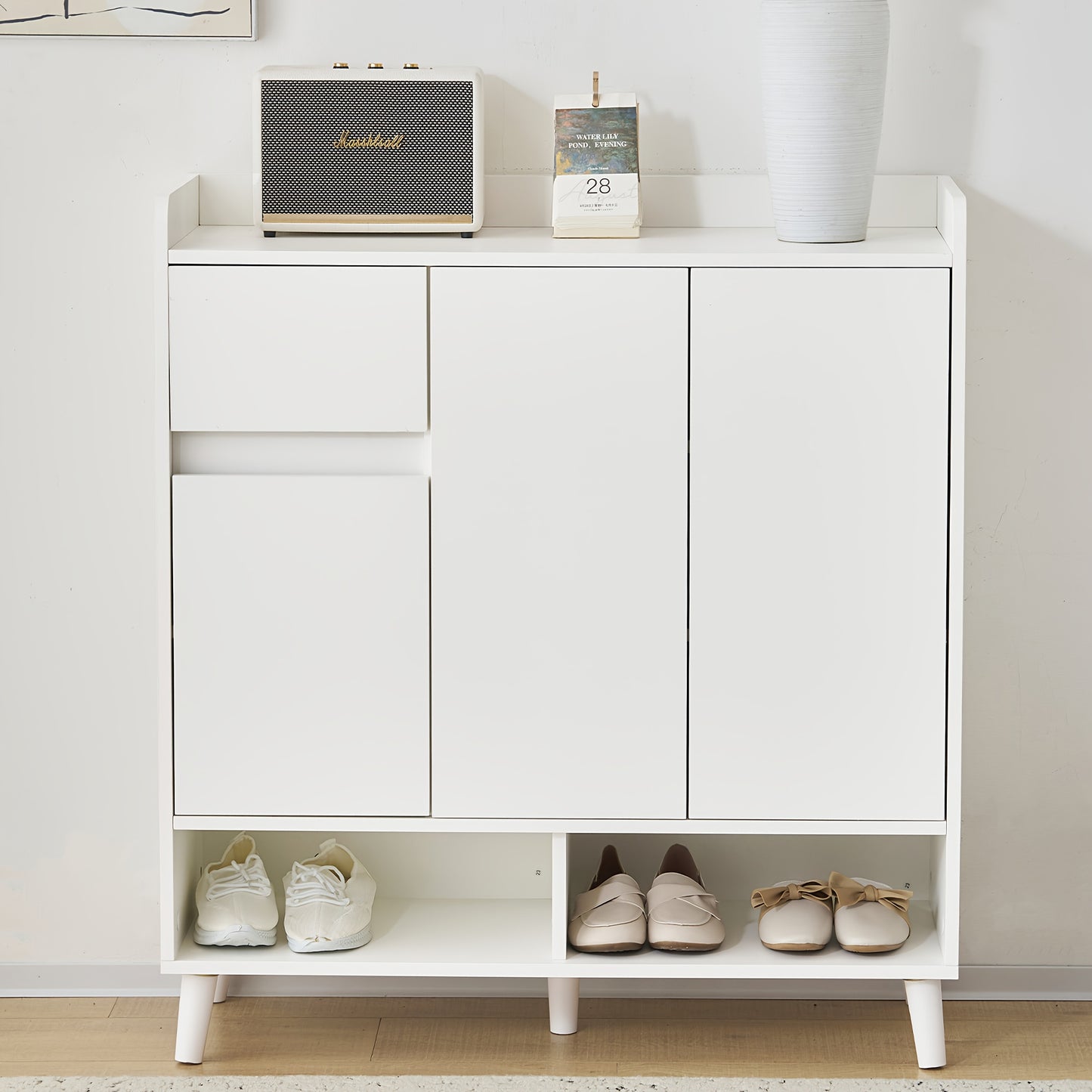 Opbergkast – Schoenenkast – Dressoir – Kasten – Opberger – Wit Metaal – Verstelbare Planken – Volledig Gemonteerd – 99x90x35 cm – Stevig & Duurzaam