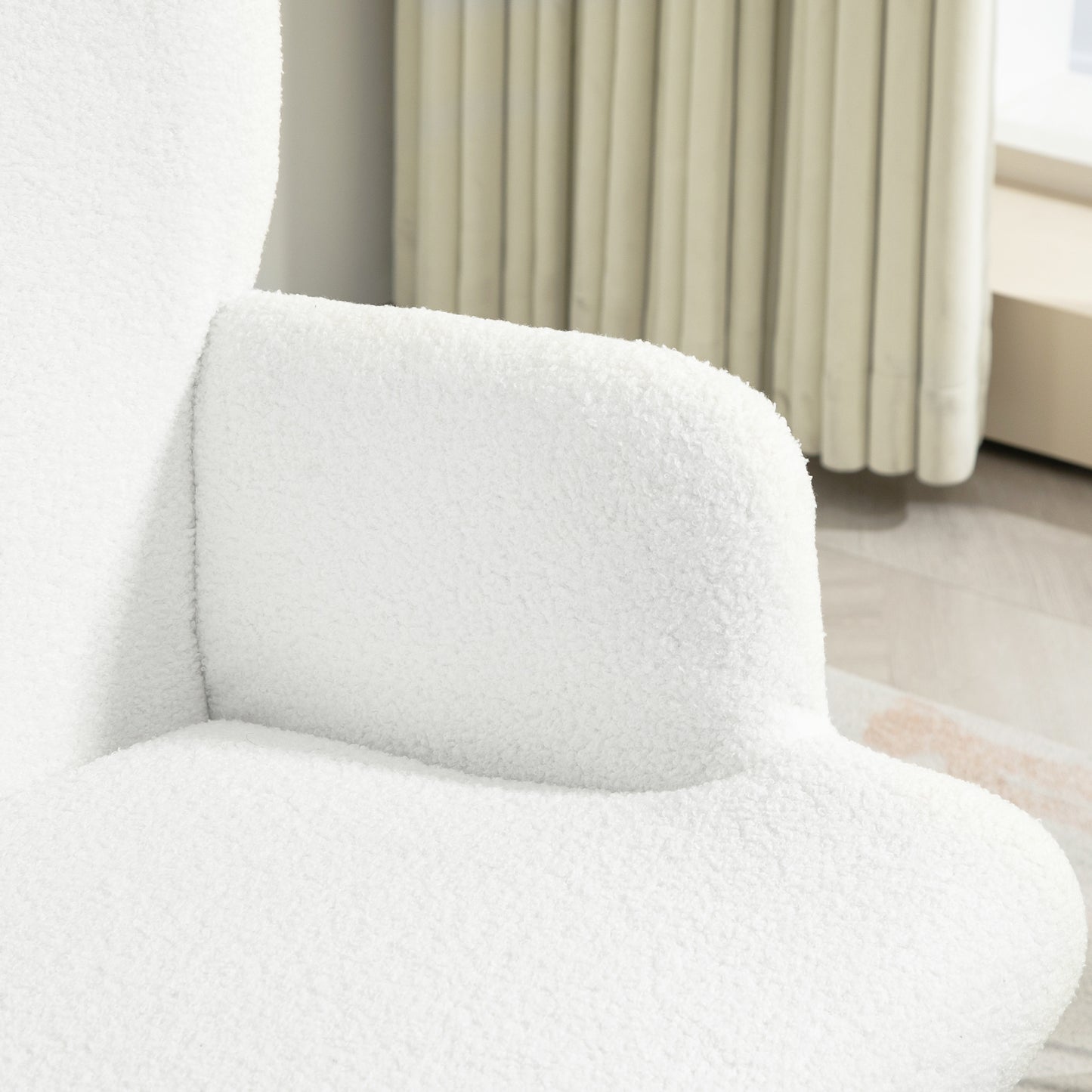 Fauteuil – Loungestoel – Relaxstoel – Zetel – Fauteuil Met Poef – Fluffy Sherpa Bekleding – Verstelbare Voetjes – Stalen Poten – Hoog Rugleuning – Wit