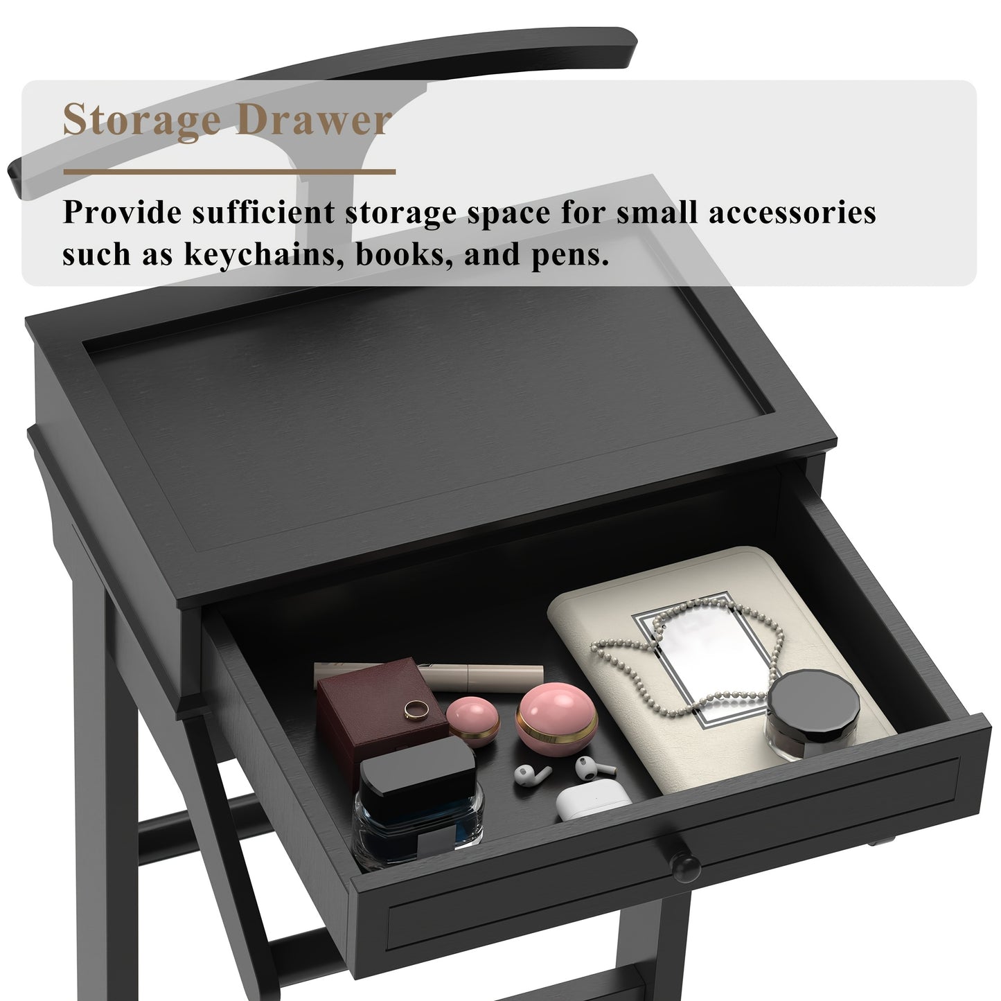Houten Valet Stand – Kledingrek – Garderoberek – Kleerhanger – Jasstandaard – Zwart Hardhout – Compact Met Plank En Haken