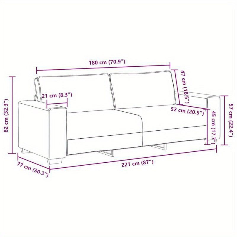 3-Zits Bank – Sofa – Zetel – Loveseat – Couch – Taupe – 180 cm – Zachte Stof – Comfortabel Design
