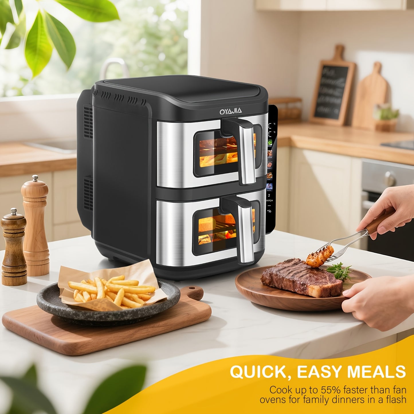 Heteluchtfriteuse – Airfryer – Friteuse – Luchtfriteuse – Digitale Oven – 11 Liter Capaciteit – Dubbele Mand met Cook & Sync Systeem