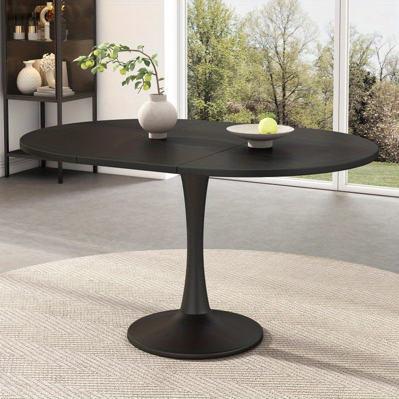 Uitbreidbare Ovale Tafel – Eettafel – Koffietafel – Werktafel – Tafeltje – Zwart MDF – 100-140 cm Lengte – Stevig Tot 100 kg