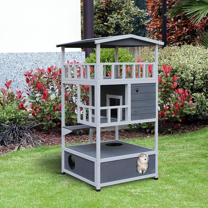 t Cat House Cat Hut Outdoor Cat House, Weather-, 75.5cm x 75cm x 137cm, Yellow