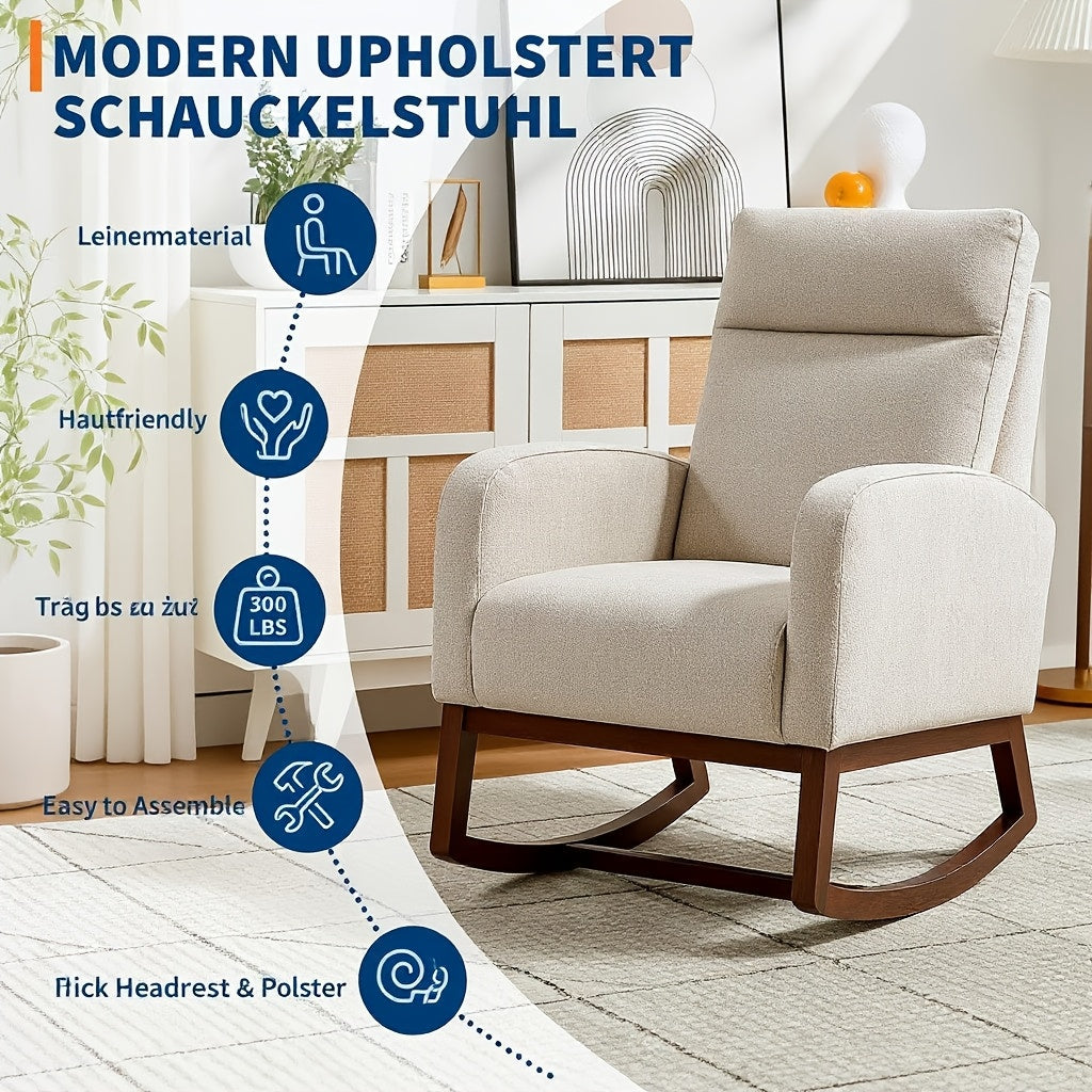 Schommelstoel – Schommelstoel met Hoge Rugleuning – Draaistoel – Relaxfauteuil – Loungefauteuil – Kunstleer Met Memory Foam – Stevig Beukenhouten Frame
