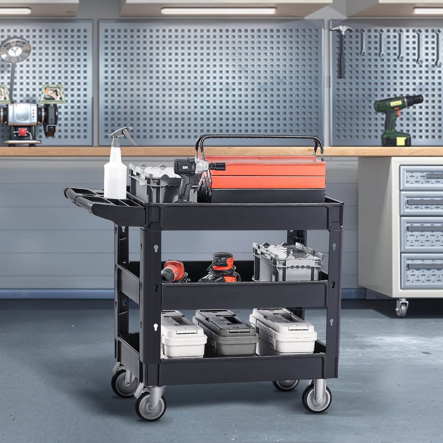 Servicewagen – Transportkar – Keukentrolley – Serveerwagen – Trolley – 3-laags – 250 kg Draagvermogen – 360° Draaibare Wielen met Remmen