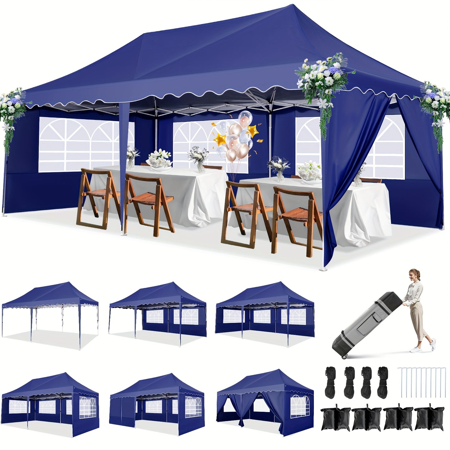 Schaduwdoek – Partytent Doek – Zonnetent – Schaduwdoekset – Zonnescherm – Donkerblauw – 3x6 Meter – Inclusief Zandzakken