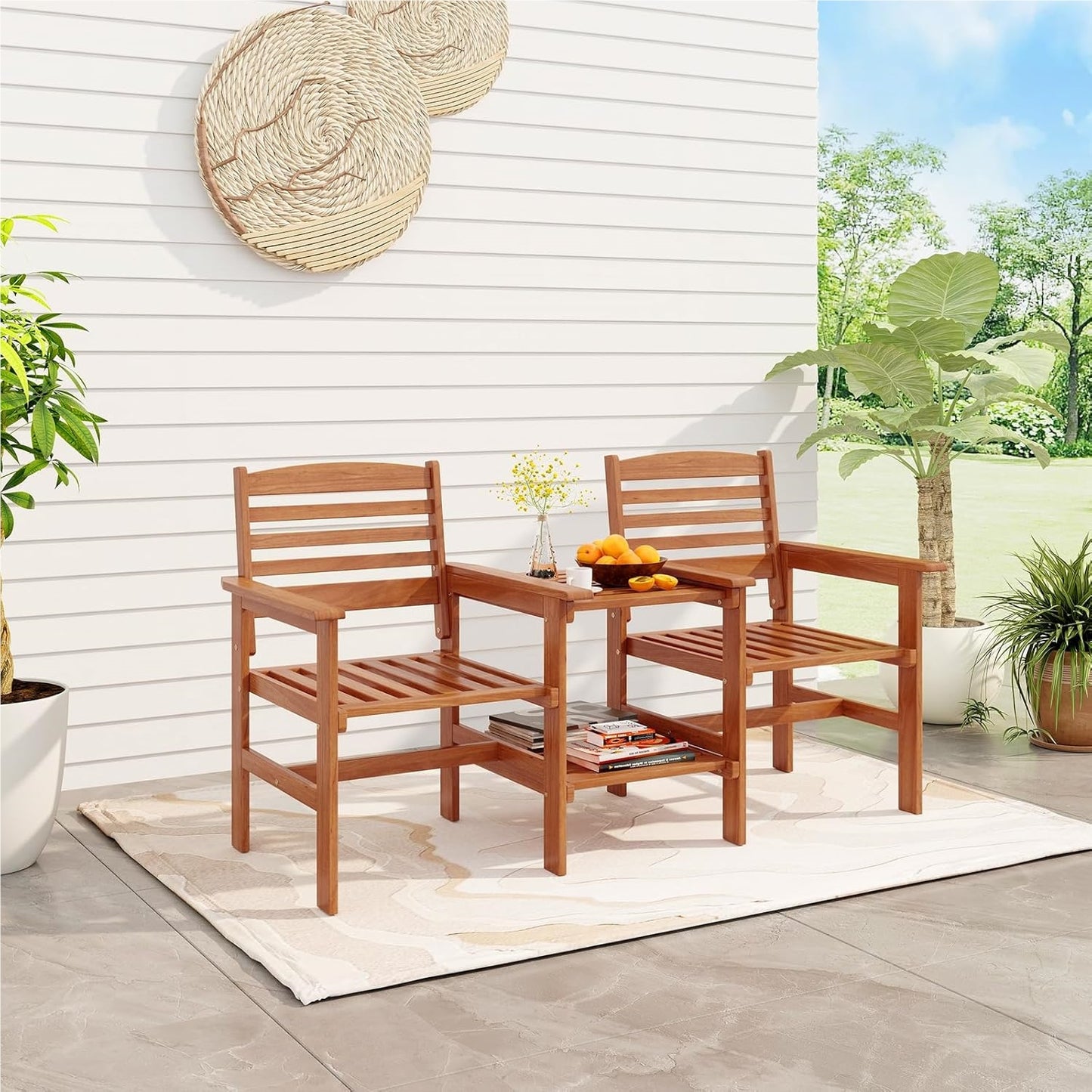Tuinbank – Buitenbank – Houten Bank – Balkonbank – Terrasbank – 2-Zits Met Tafel – Parasolgat – Hardhout 159,5x61,5x88 cm
