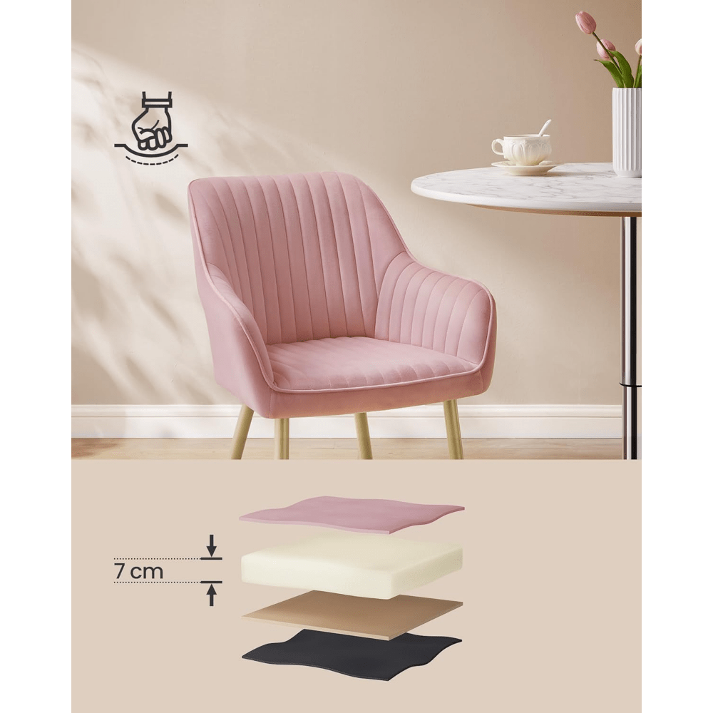 Eetkamerstoel – Keukenstoel – Fluwelen Stoel – Gestoffeerde Armstoel – Zitting Candy Pink – Ergonomische Rugleuning – Max. Belastbaarheid 120 kg – Metalen Poten