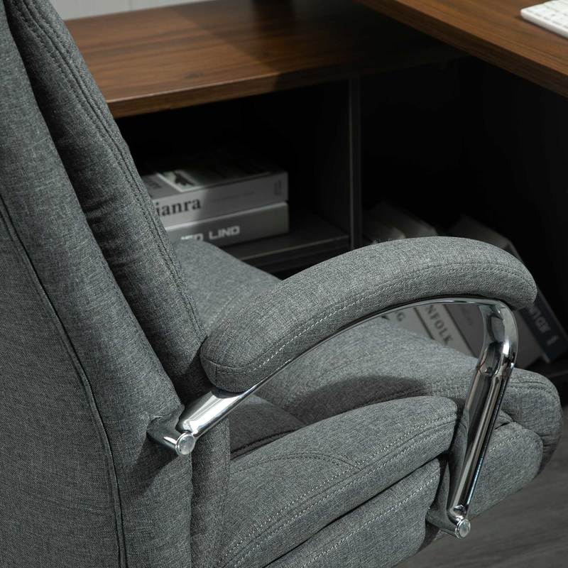 Ergonomic Office Chair with Rocking Function, Height-Adjustable Swivel Desk Chair with Padded Armrests & Headrest, Heavy-Duty Metal/Plastic Frame, Manual Recline Mechanism, Grey -Friendly Rolling Chair for & Corporate Workspa