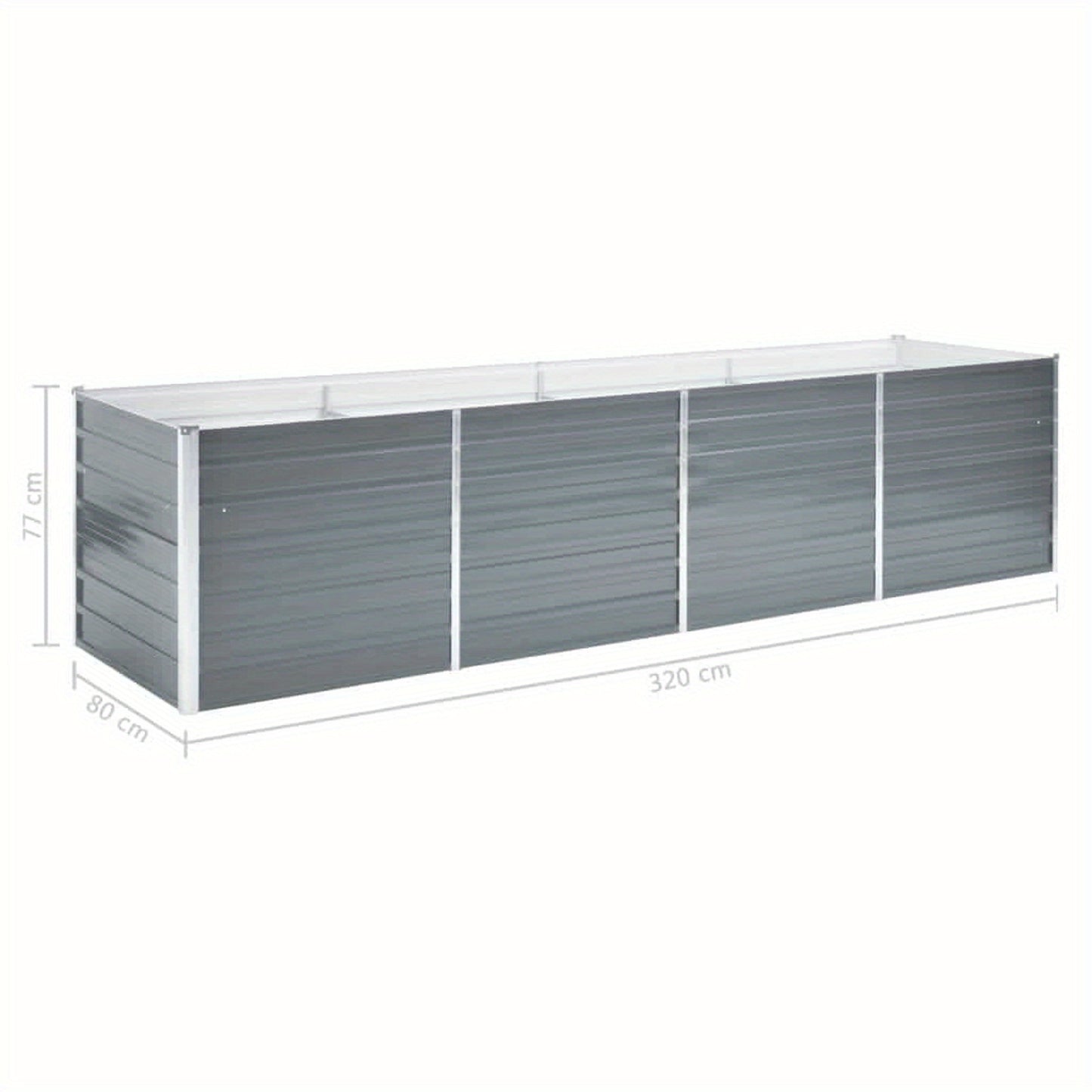 Garden Raised Bed Galvanised Steel 320x80x77 cm Grey Planter Box Outdoor, Standing Growing Bed Herb Raised Bed for Gardening, Vegetables, Flower, Backyard