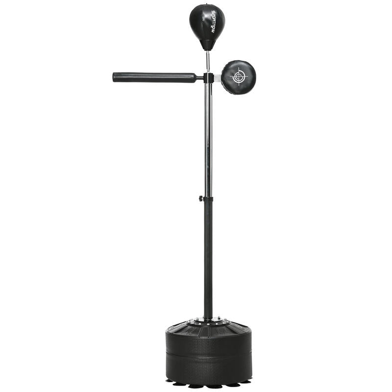 SPORTNOW Height-adjustable punching ball, 360° rotatable, including boxing bandages, black, 80.5 x 48 x 163-205cm