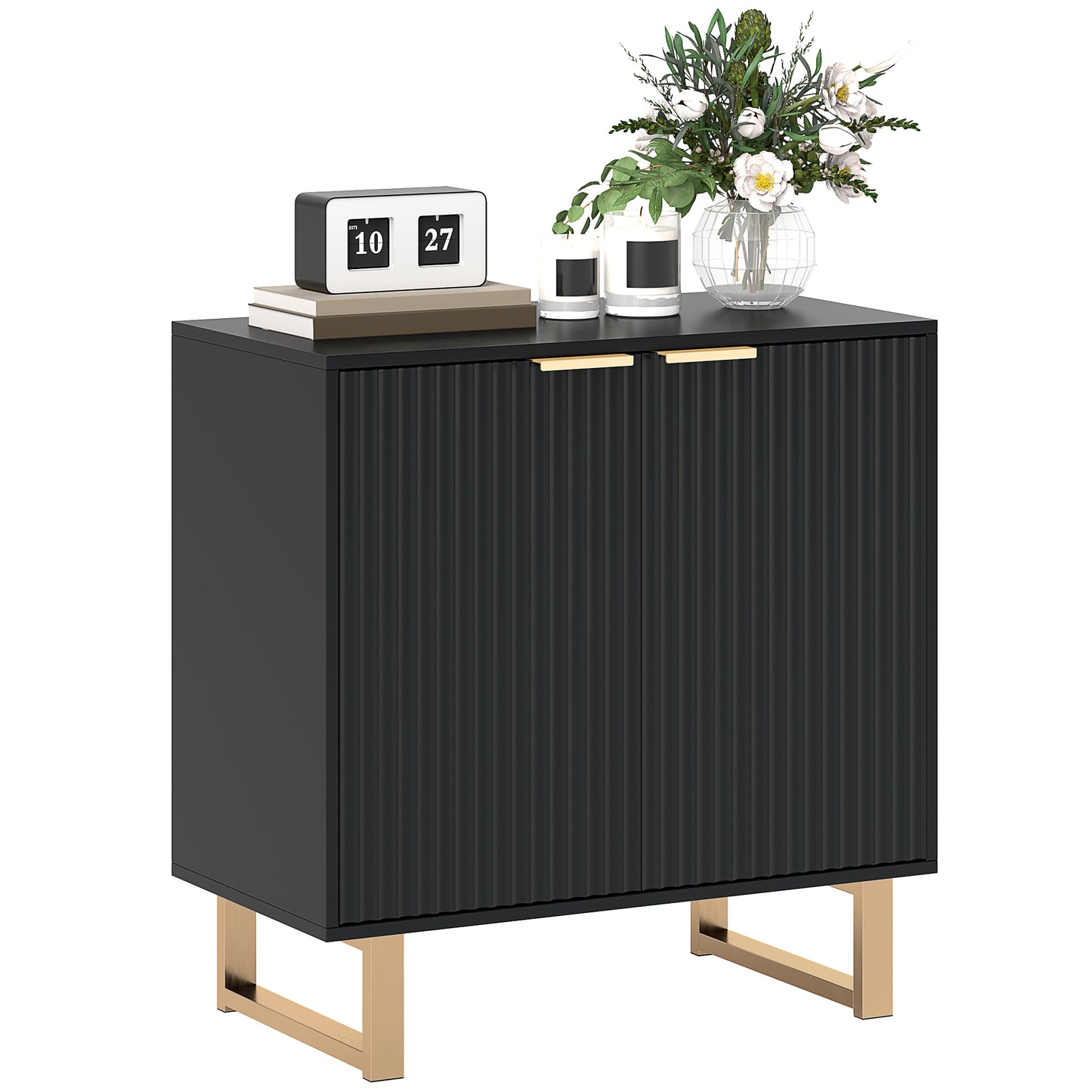 Dressoir – Sideboard – Opbergkast – Buffetkast – Woonkamerkast – Verstelbare Plank – MDF Metalen Poten – 76,5x39x77 cm – Zwart Mat