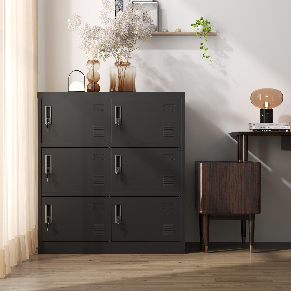 Metalen Opberglade – Lockerkast – Opbergkast – Veiligheidskast – Kluis – Zwart – 6 Deuren Met Kaartslot – Robuust Metaal 100x90x40 cm