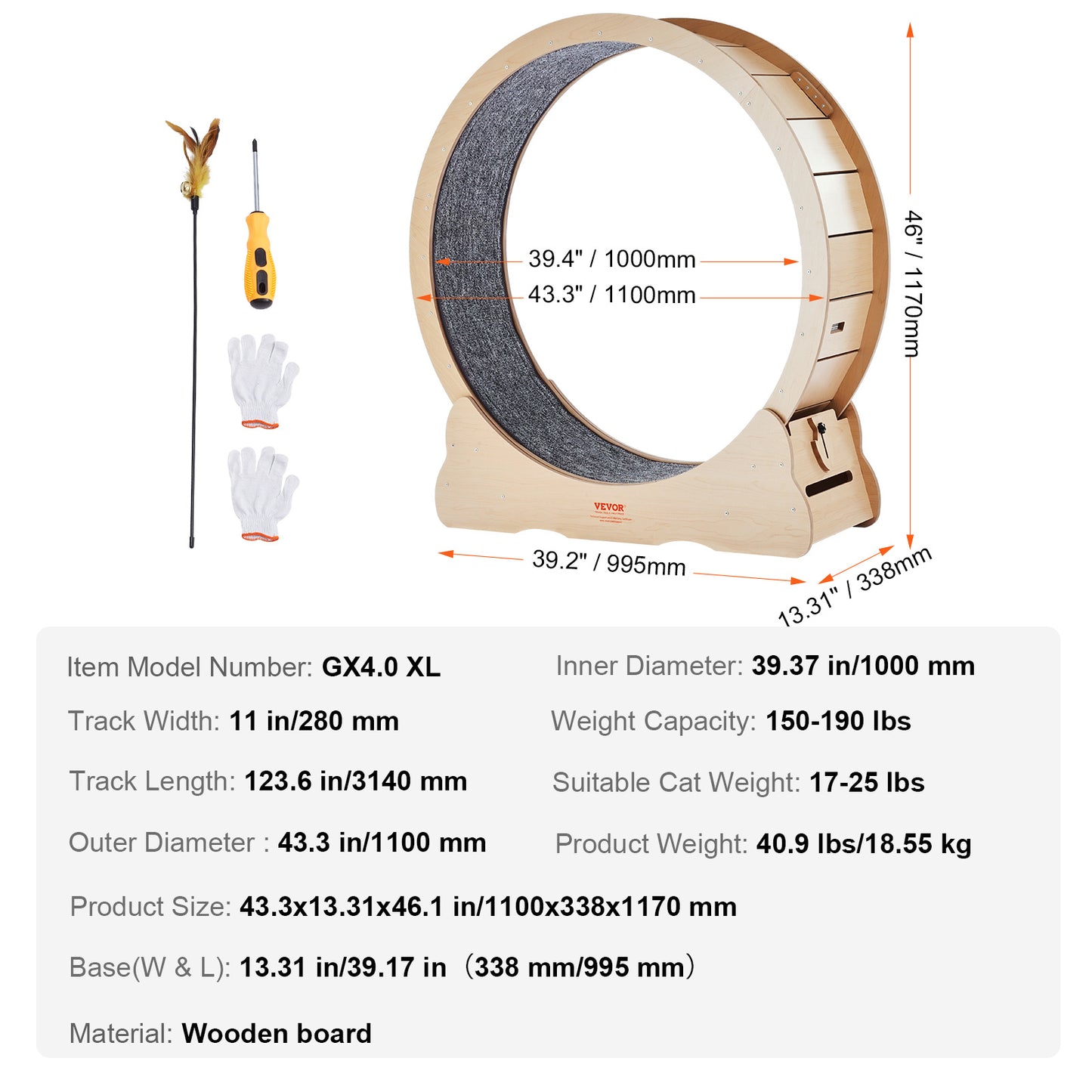 Kattenrenfiets – Kattenlooprad – Kattenrad – Kattenwiel – Kattenfitness – Grote 110 cm diameter – Stil en Geluiddempend Design