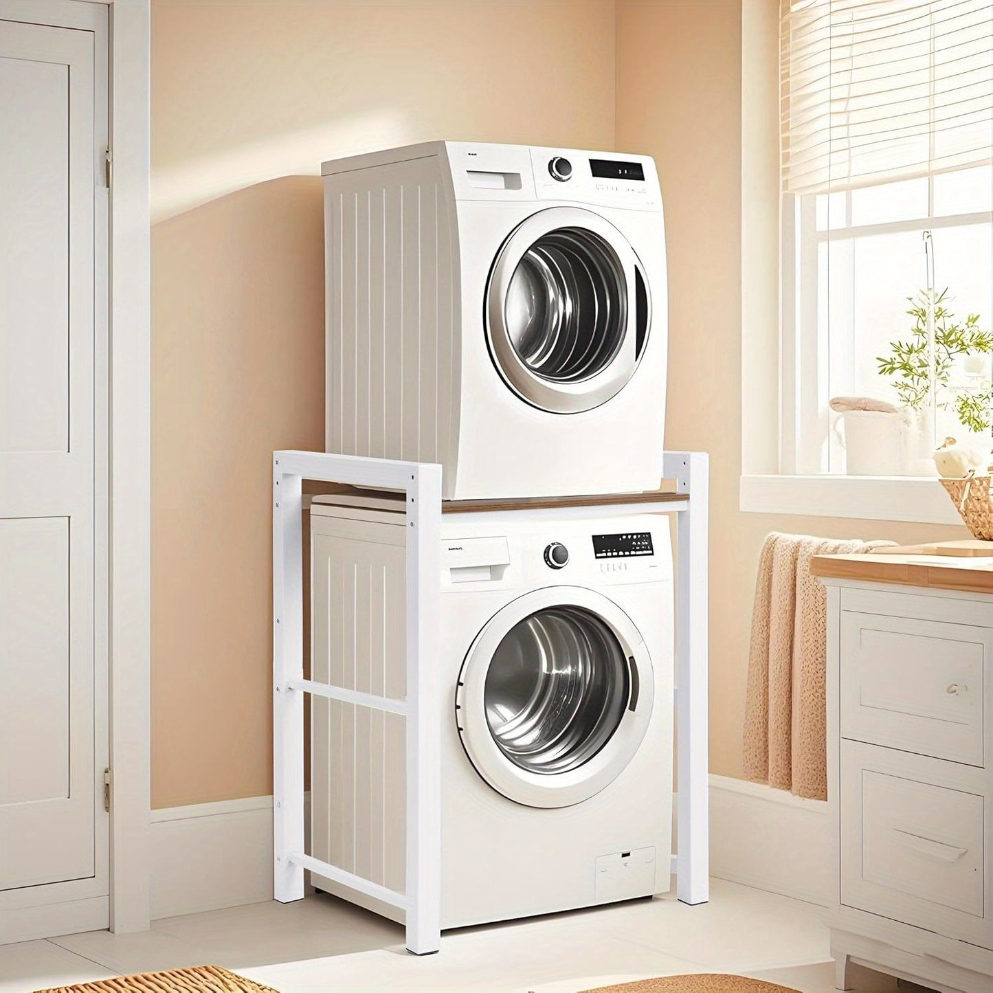 Wasmachine Rek – Wasmachine Ombouw – Droger Rek – Opbergrek Wasruimte – Wasmachine Meubel – Staal – 350 kg Draagvermogen – Ruimtebesparend Stapelbaar - Wit